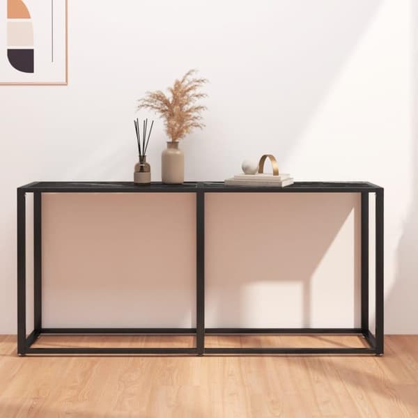 vidaXL konsolbord 160x35x75,5 cm hærdet glas sort marmor
