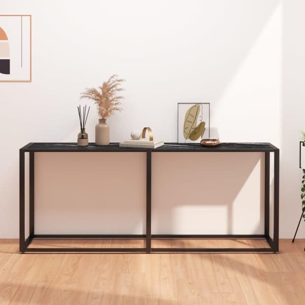 vidaXL Konsolbord svart marmor 180x35x75,5 cm härdat glas