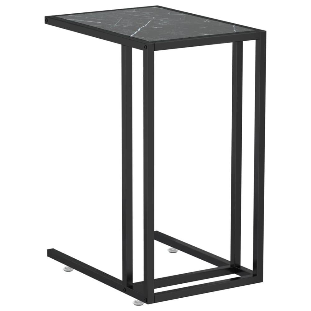 vidaXL Sidobord till datorbord svart marmor 50x35x65 cm härdat glas
