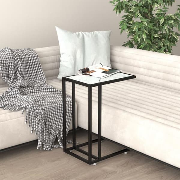 vidaXL Sivupöytä läppärille valk. marmori 50x35x65 cm karkaistu lasi