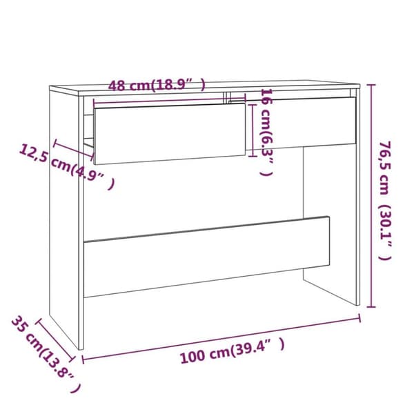 vidaXL konsolbord 100x35x76,5 cm spånplade røget egetræsfarve