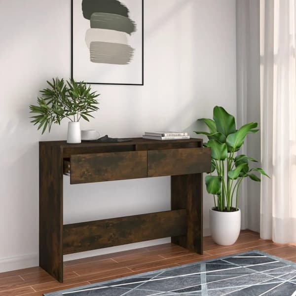 vidaXL konsolbord 100x35x76,5 cm spånplade røget egetræsfarve