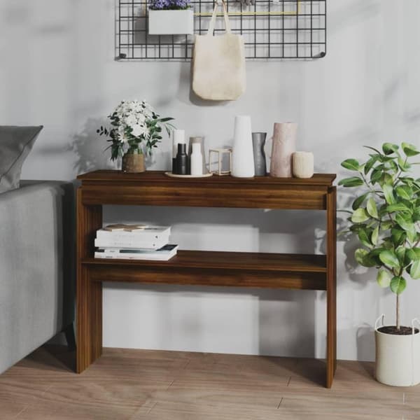 vidaXL konsolbord 102x30x80 cm konstrueret træ brun egetræsfarve