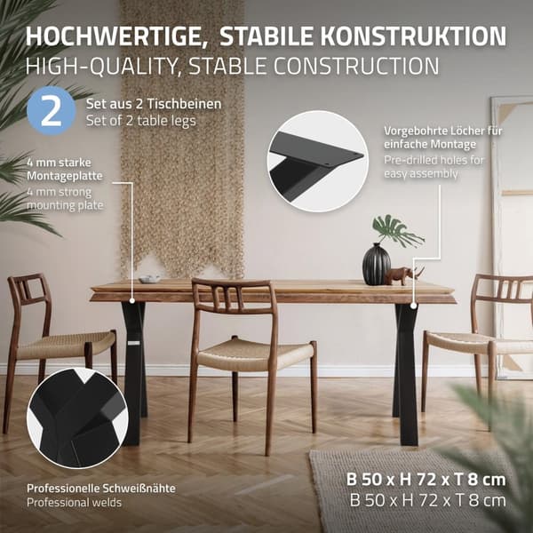Pöydänjalat 2 kpl X-muotoinen 50x72 cm musta teräs ML design