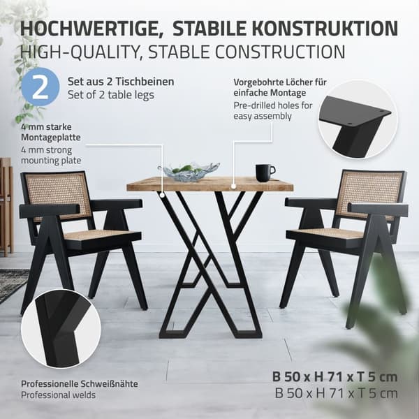 Bordsben set om 2 X-formade 50x71 cm svart stål ML design