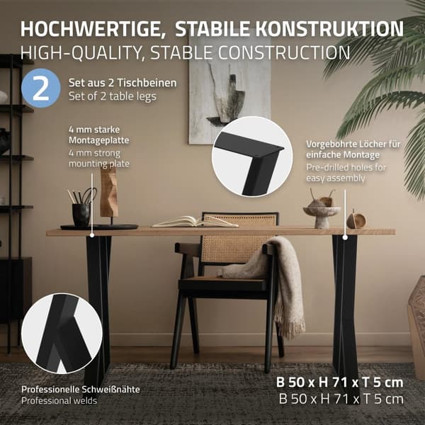 Pöydänjalat 2 kpl X-muotoinen 50x71 cm musta teräs ML-muotoilu