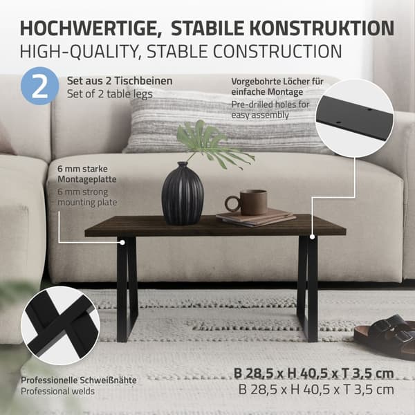 Bordsben set om 2 trapeziumformade 28,5x40,5 cm svart stål ML design