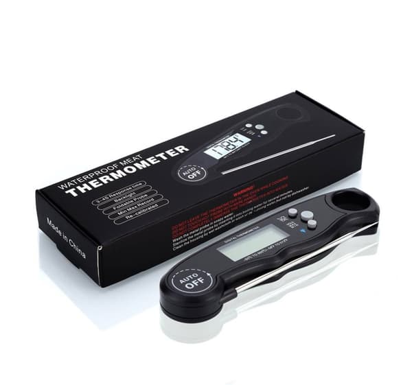 Kjøkkentermometer i svart sammenleggbart Digitalt, vanntett, magnetisk termometer med LCD-display og alarmfunksjon for matlaging, grilling, baking osv