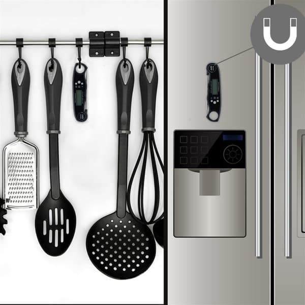 Kjøkkentermometer i svart sammenleggbart Digitalt, vanntett, magnetisk termometer med LCD-display og alarmfunksjon for matlaging, grilling, baking osv