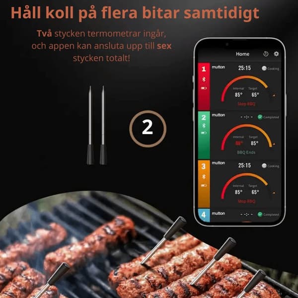 Dubbla Trådlösa Stektermometrar med App, LCD och Bluetooth
