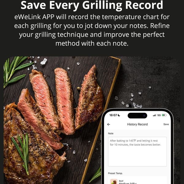 SONOFF Kött-Termometer Bluetooth Smart APP Monitoring Grill Temperatur Tester