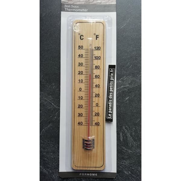 Termometer, termometer i trä 22 x 5 cm, inomhus / utomhus, - 40°C till + 50 °C