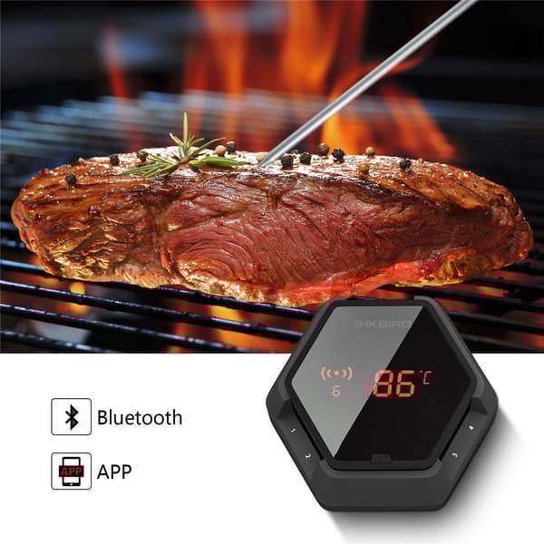 Digitalt termometer, Bluetooth-forbindelse, understøtter 6 prober,IBT-6X Sort 6 Probe