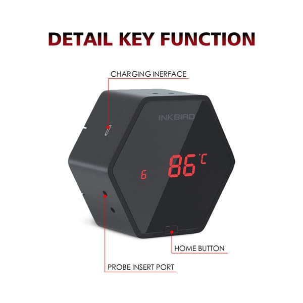 Digitalt termometer, Bluetooth-forbindelse, understøtter 6 prober,IBT-6X Sort 6 Probe