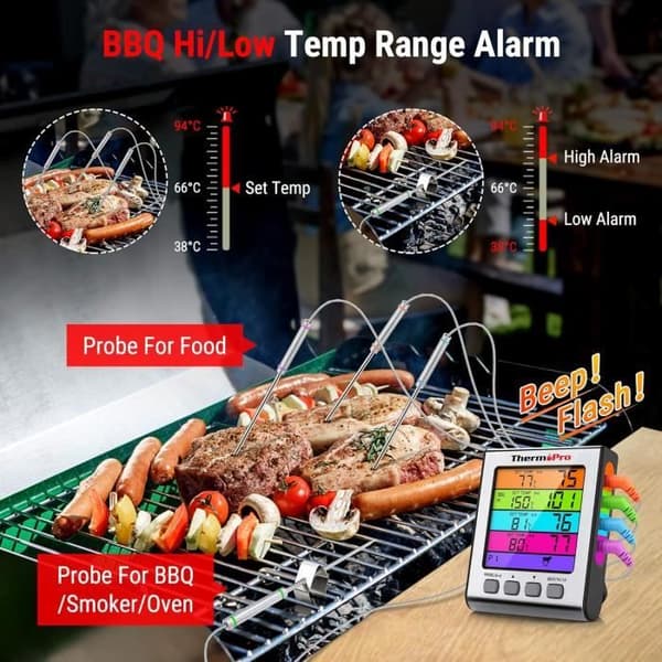 ThermoPro TP17H Termometer Ugn Termometer för Matlagning med 4 Temperatursonder för Ugn Grill Bakning Ther