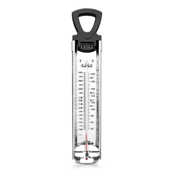 SOCKERTERMOMETER AV ROSTFRITT STÅL OCH GLAS - ÖVER KVALITET - LÄNGD 30 CM - TEMPERATUR + 200 C - KVICKSILVERFRI SKÄRM