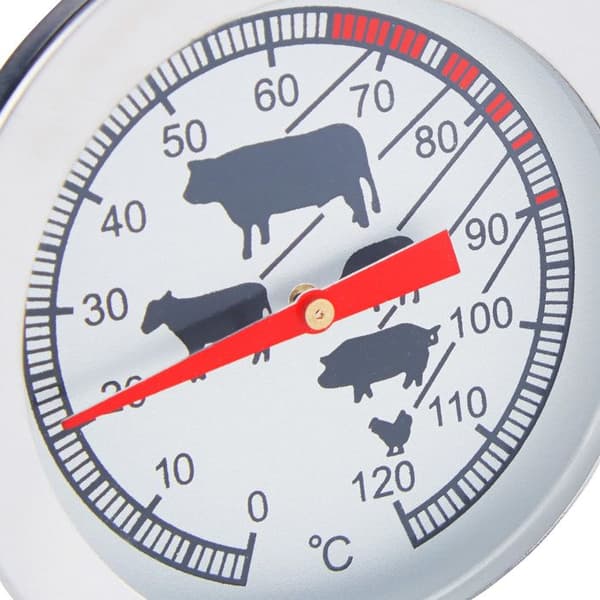 Relaxdays Kötttermometer för analog ugn, 20 cm sondtermometer i rostfritt stål