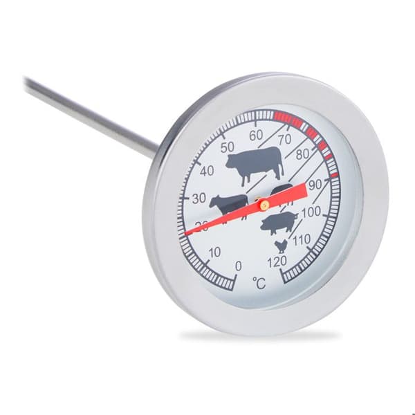 Relaxdays Kötttermometer för analog ugn, 20 cm sondtermometer i rostfritt stål