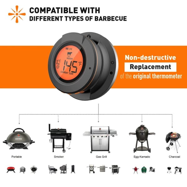 0-380°C smart Bluetooth matlagningstermometer med 2 sonder, grilltermometer med app-kontroll, avtagbar design