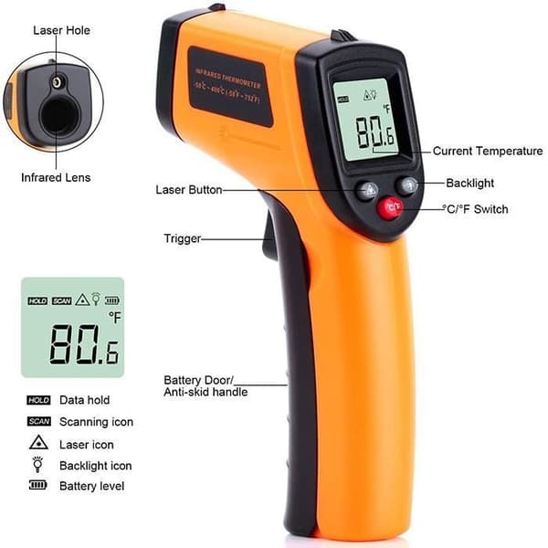 Kökstermometer, beröringsfri laserinfraröd termometer -50°C - 400°C Bakgrundsbelyst LCD-skärm för matlagningsindustrin