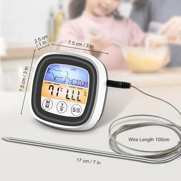 OBOSOE Digital kökstermometer med pekskärm – kött- & BBQ-temperaturmätare med sond och blå LCD