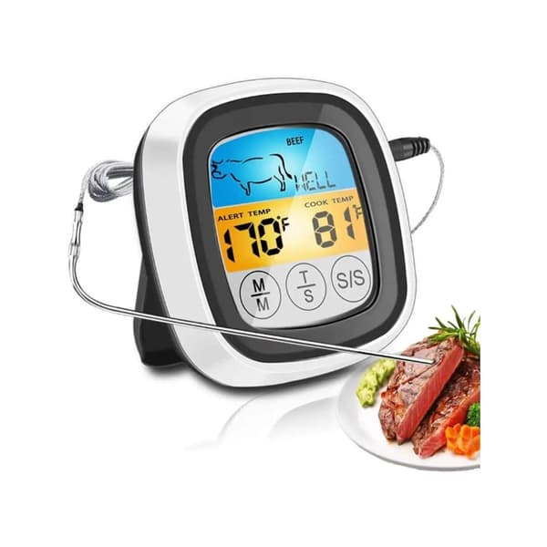 OBOSOE  Digital kökstermometer med pekskärm – kött- & BBQ-temperaturmätare med sond och blå LCD
