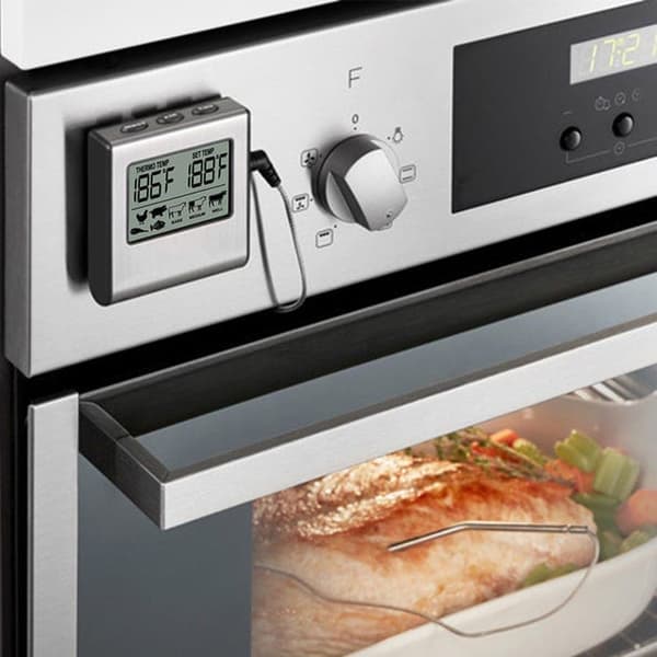 OBOSOE Digital Ugnstermometer / Stektermometer med Timer och Ljudsignal – LCD Kötttermometer för Grill, Ugn och Rökning
