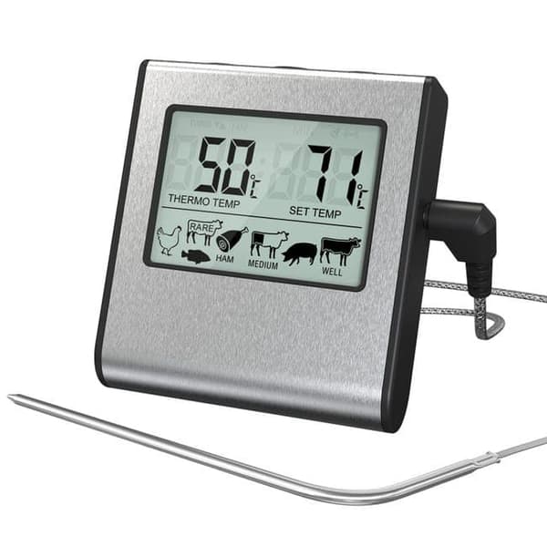 OBOSOE Digital Ugnstermometer / Stektermometer med Timer och Ljudsignal – LCD Kötttermometer för Grill, Ugn och Rökning