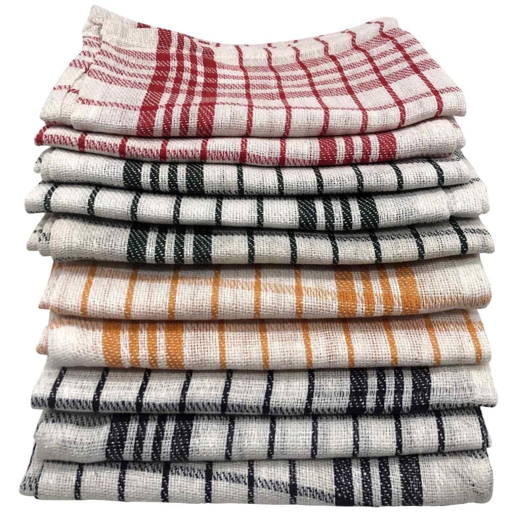 CC-9067: 10 - Pieces Vintage Plaid Fine Weave Cotton Kitchen Handduk Set