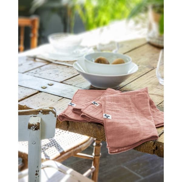 Set med 3 "Gaïa" servetter 40 x 40 cm "Cotton Gauze" - Gaïa Peach Pink