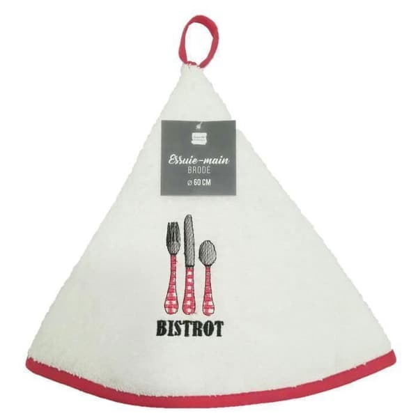 Handduk - INRE Mjukhet - Rund 60 cm - Broderad frotté - Röd - Kök