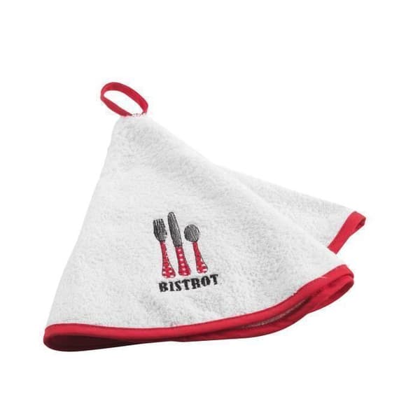 Handduk - INRE Mjukhet - Rund 60 cm - Broderad frotté - Röd - Kök
