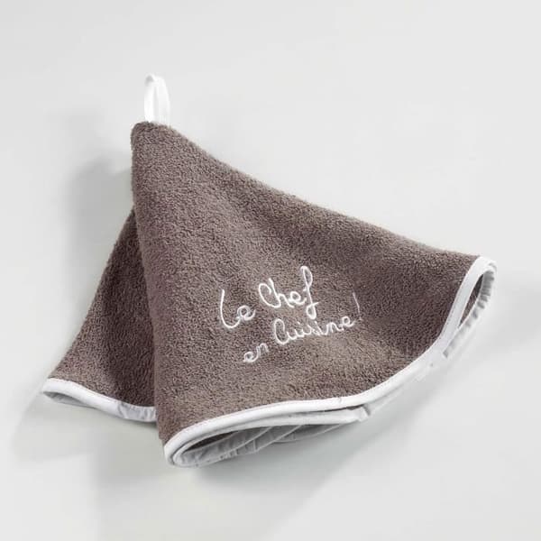 Handduk - INOMHUS MJUKHET - Rund 60 cm - Broderad kökshandduk - Färg taupe