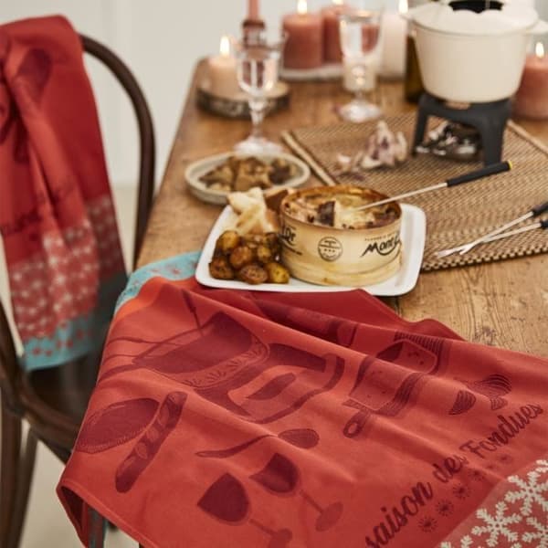 Servett i jacquard av medelröd bomull 50x75cm - Coucke - Fondue-säsongen