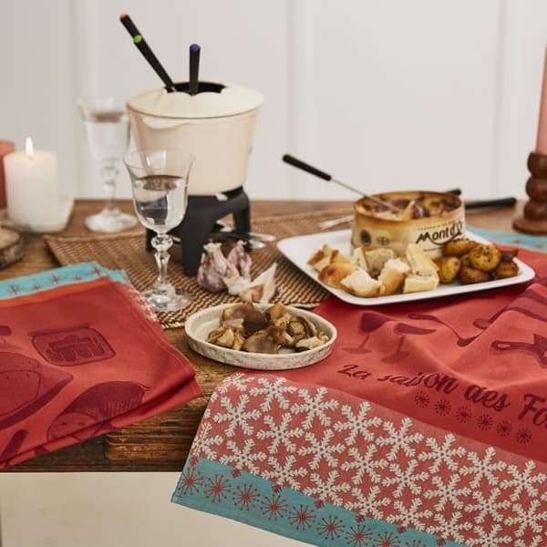 Servett i jacquard av medelröd bomull 50x75cm - Coucke - Fondue-säsongen