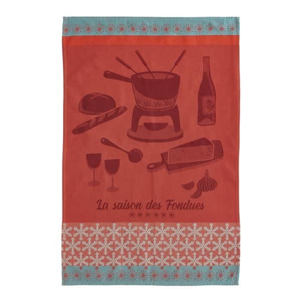 Servett i jacquard av medelröd bomull 50x75cm - Coucke - Fondue-säsongen