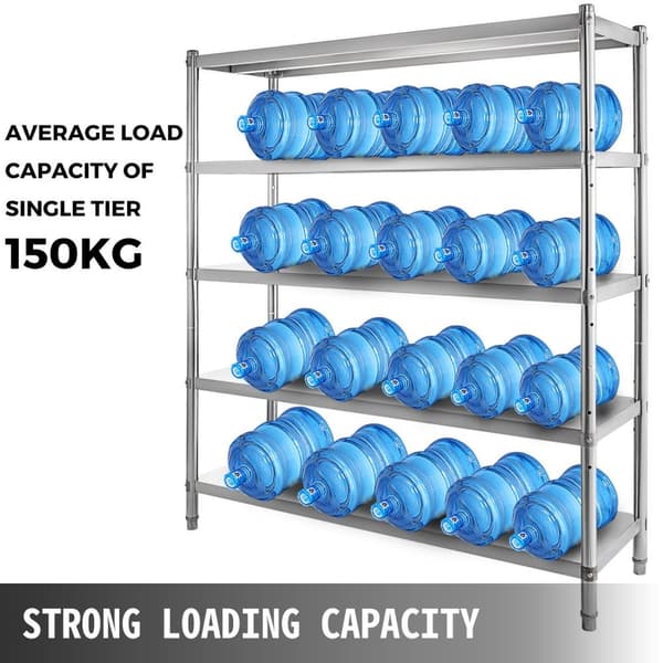 48x72 tum 150kg kapacitet/lager 5-lagers förvaringsställ i rostfritt stål, förtjockat material, stark bärighet, flexibel justering, bra stabilitet