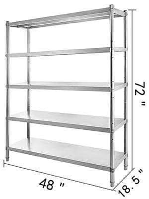 48x72 tum 150kg kapacitet/lager 5-lagers förvaringsställ i rostfritt stål, förtjockat material, stark bärighet, flexibel justering, bra stabilitet