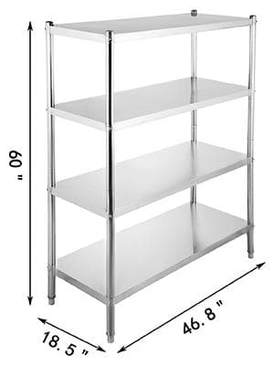 47x60 tum 150kg kapacitet/lager 4-lagers förvaringsställ i rostfritt stål, förtjockat material, stark bärighet, flexibel justering, bra stabilitet