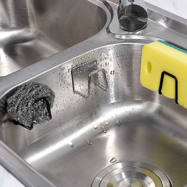 Selvklæbende Krogholder til Opvaskesvamp Rustfrit Stål Sort