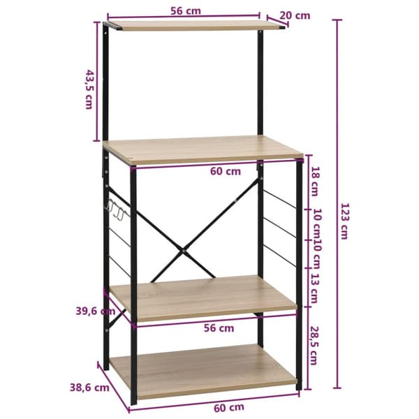 vidaXL køkkenreol til mikroovn 60x39,6x123 cm konstrueret træ sort/eg -  Holdere til køkkenredskaber
