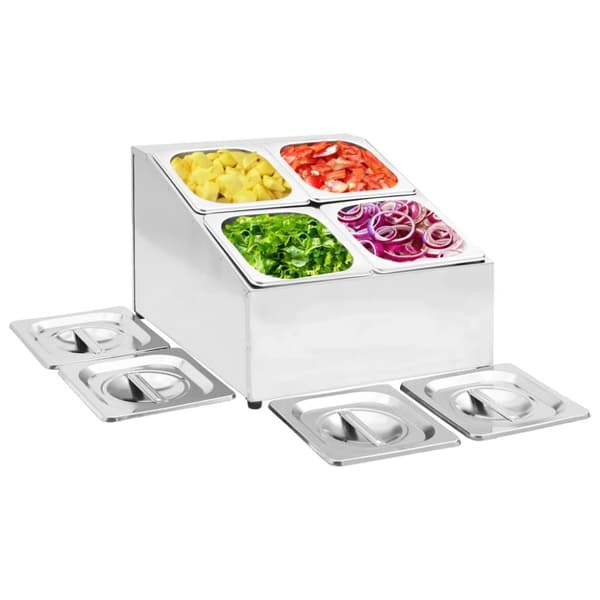 vidaXL gastronorm beholder med 4 GN 1/6-beholdere rustfrit stål - Holdere til køkkenredskaber