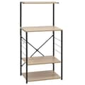 Pikkukuva 3 / 9: The Living Store Mikroaaltouunikaappi musta ja tammi 60x39,6x123 cm tekninen puu -  Keittövälinelaatikot & -telineet