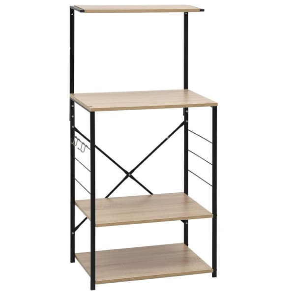 The Living Store Mikroaaltouunikaappi musta ja tammi 60x39,6x123 cm tekninen puu -  Keittövälinelaatikot & -telineet