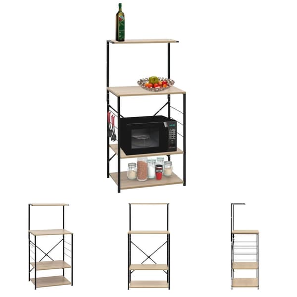 The Living Store køkkenreol til mikroovn 60x39,6x123 cm konstrueret træ sort/eg -  Holdere til køkkenredskaber