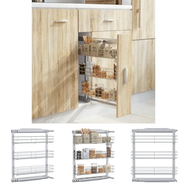 The Living Store udtrækskurv til køkkenskab tre lag 47x15,5x55,5 cm sølv -  Holdere til køkkenredskaber
