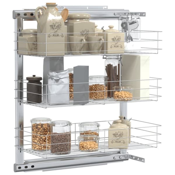 The Living Store udtrækskurv til køkkenskab tre lag 47x25x56 cm sølv - Holdere til køkkenredskaber