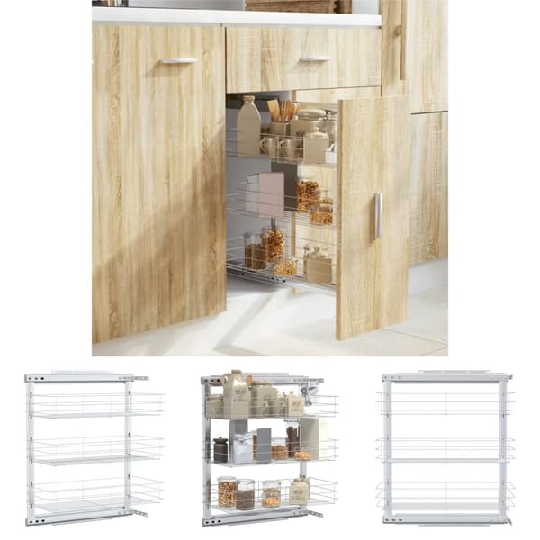 The Living Store 3-kerroksinen ulosvedettävä keittiöhylly hopea 47x25x56 cm -  Keittövälinelaatikot & -telineet