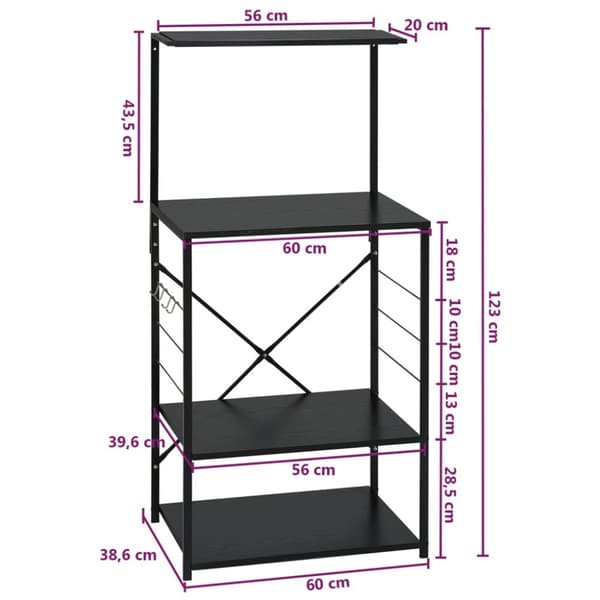 The Living Store køkkenreol til mikroovn 60x39,6x123 cm konstrueret træ sort -  Holdere til køkkenredskaber