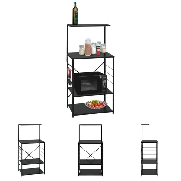 The Living Store køkkenreol til mikroovn 60x39,6x123 cm konstrueret træ sort -  Holdere til køkkenredskaber